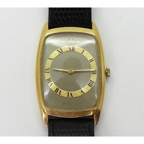 2907 - A LADIES JAEGER LE COULTREwith an 18k gold tonneau case, beige dial with gold coloured chapter ring ... 