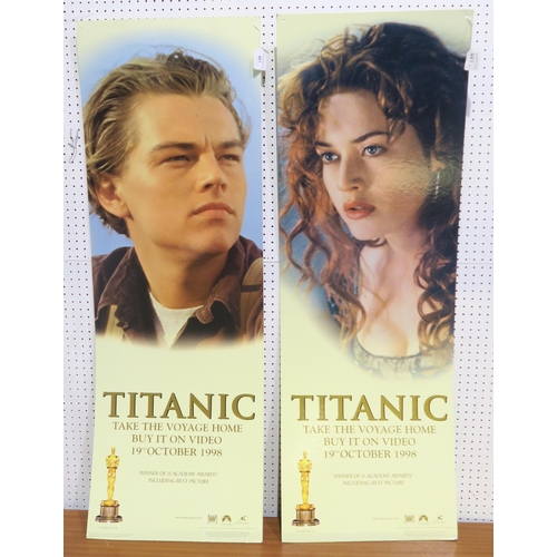 461 - Two large printed cardboard advertisements for the 1998 video release of Titanic starring Leonardo D... 