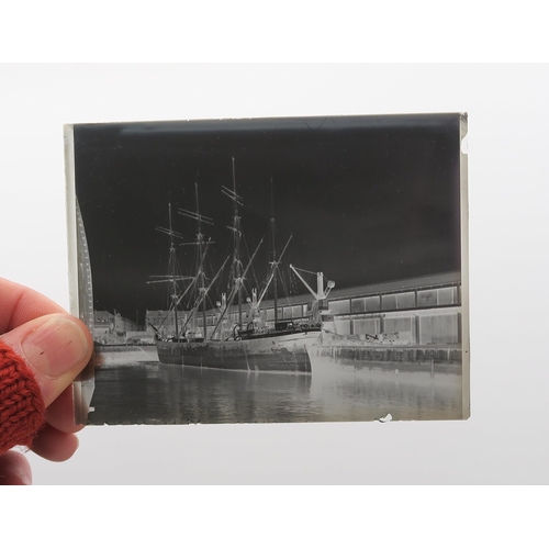 463 - Assorted photographic negative glass plates, including landscape and maritime views, family portrait... 