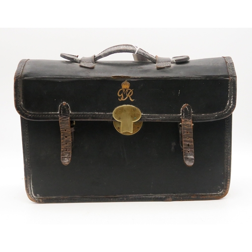 465 - A black leather attache case with gilt George VI royal cipher