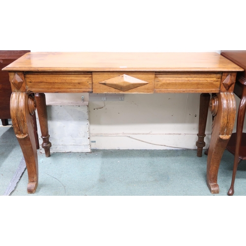 1 - A late Victorian oak console table with rectangular top over single drawer on carved serpentine supp... 