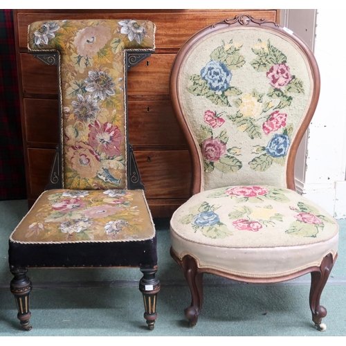 16 - A lot comprising Victorian ebonised floral beadwork upholstered Prie dieu chair, 93cm high x 47cm wi... 