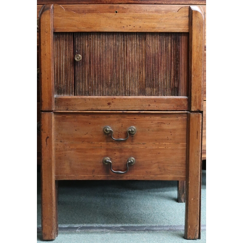 17 - A 19th century mahogany bedside commode with galleried top over tambour door over two faux drawers c... 