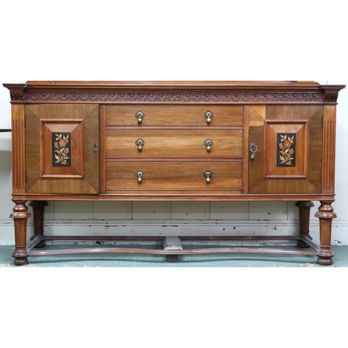 22 - An early 20th century mahogany mirror backed sideboard with moulded cornice over bevelled glass mirr... 