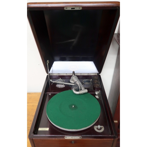 3 - A 20th century Scottish mahogany cased Hines freestanding gramophone, 111cm high x 43cm wide x 55cm ... 