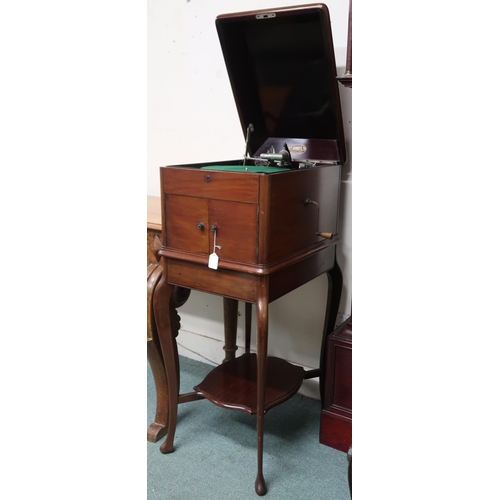 3 - A 20th century Scottish mahogany cased Hines freestanding gramophone, 111cm high x 43cm wide x 55cm ... 