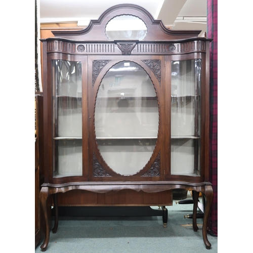 38 - A late 19th/early 20th century mahogany glazed display cabinet with central glazed door flanked by s... 