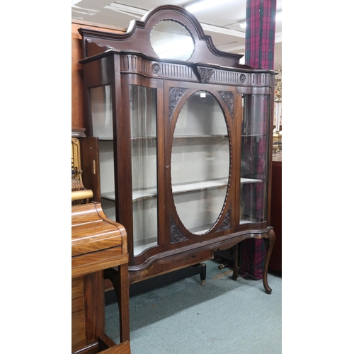 38 - A late 19th/early 20th century mahogany glazed display cabinet with central glazed door flanked by s... 