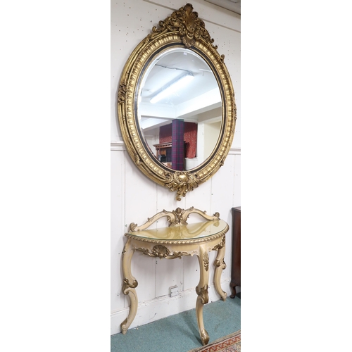 5 - A lot comprising large 20th century gilt Rocco style oval bevelled glass wall mirror, 152cm high x 1... 