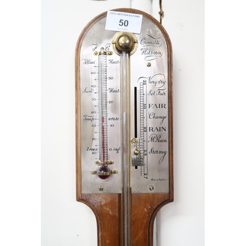 50 - A 20th century mahogany Comilli Holborn stick barometer/thermometer, 92cm high x 11cm wide 