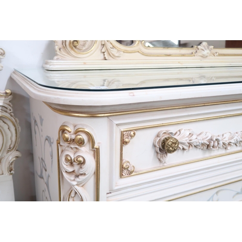59 - A 20th century Louis XVI style painted chest with rectangular top with rounded corners over four lon... 