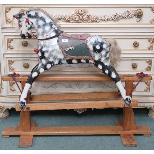 75 - A 20th century child's rocking horse with horse hair mane and tail, leather and vinyl livery on beec... 