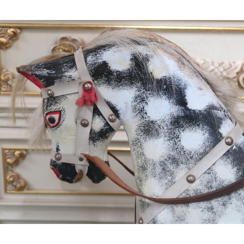 75 - A 20th century child's rocking horse with horse hair mane and tail, leather and vinyl livery on beec... 