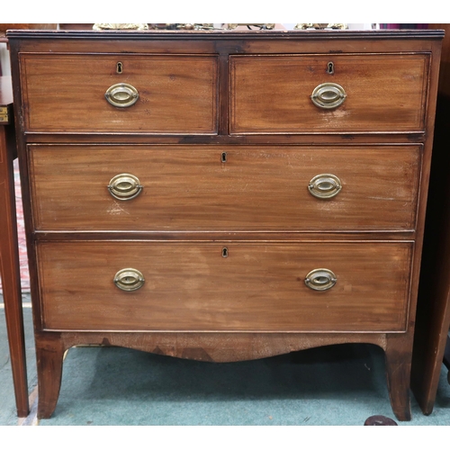 79 - A 19th century mahogany chest of drawers with two short over two long drawers on bracket supports, 9... 