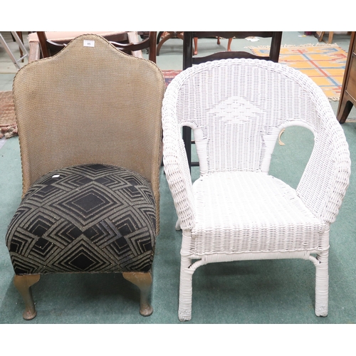 85 - A lot comprising Lloyd loom style bedroom chair, 84cm high x 54cm wide x 57cm deep and a painted wic... 