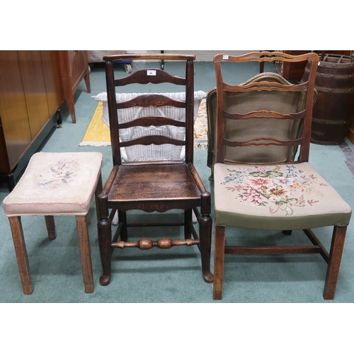 86 - A lot comprising 19th century elm ladder back chair, 93cm high x 46cm wide x 39cm deep, 19th century... 