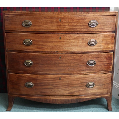 9 - A Victorian mahogany bow front four drawer chest on bracket supports, 99cm high x 105cm wide x 55cm ... 