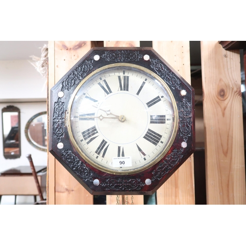 90 - An early 20th century oak octagonal Wag at the Wa clock with white dial bearing Roman numerals, 33cm... 