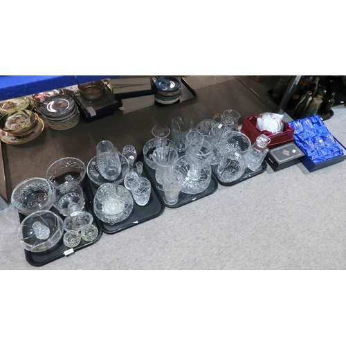 204 - A collection of cut glass and crystal items including vases, bowls, etc