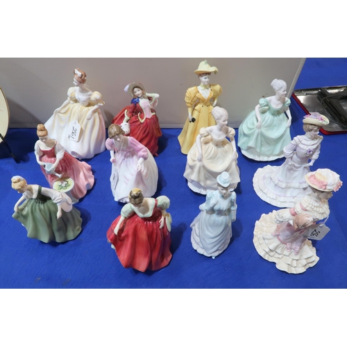 256 - A collection of Royal Doulton and Coalport figures including Golden Age Louisa at Ascot and Georgina