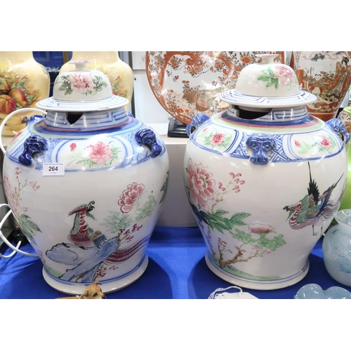 264 - A pair of Asian jars and covers with animal head masks