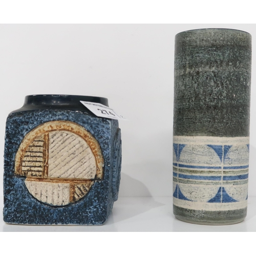 274 - A Troika pottery marmalade jar by Avril Bennett and a cylindrical vase by Louise Jinks