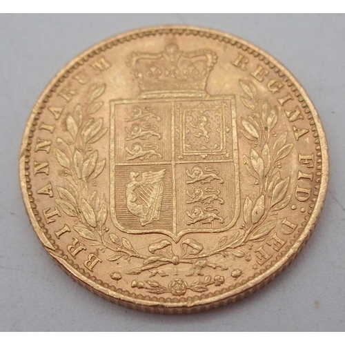 401 - VICTORIA 1868 SOVEREIGN  obverse; young uncrowned portrait of Queen Victoria left, legend ... 