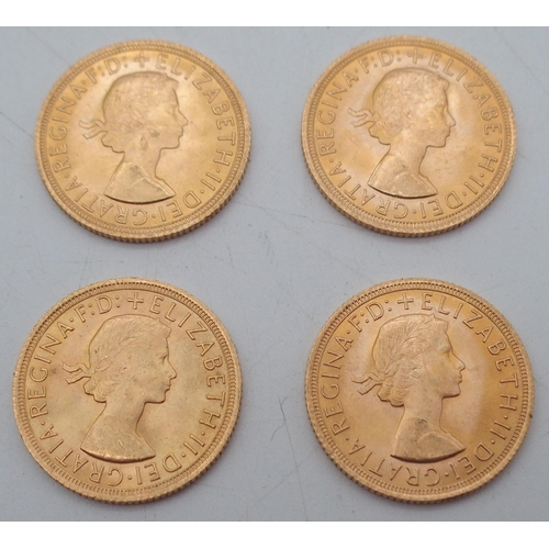 406 - ELIZABETH II sovereign coins a lot comprising four Elizabeth II sovereign coins each dated 1964 32 g... 