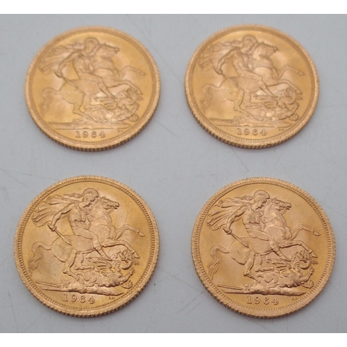 407 - ELIZABETH II sovereign coins a lot comprising four Elizabeth II sovereign coins each dated 1964 32 g... 