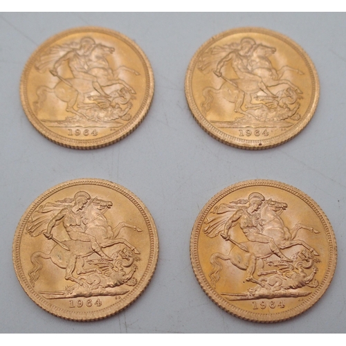 408 - ELIZABETH II sovereign coins a lot comprising four Elizabeth II sovereign coins each dated 1964 32 g... 