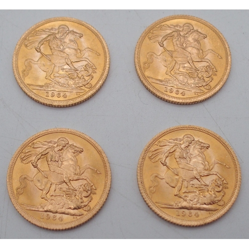 409 - ELIZABETH II sovereign coins a lot comprising four Elizabeth II  sovereign coins each dated 1964 32 ... 