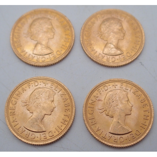 410 - ELIZABETH II sovereign coins a lot comprising four Elizabeth II sovereign coins each dated 1964 32 g... 