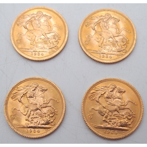 411 - ELIZABETH II sovereign coins a lot comprising four Elizabeth II each dated 1964 32 grams in total (4... 