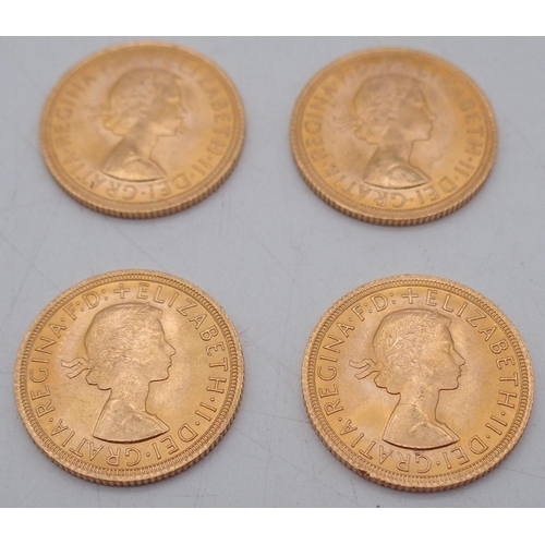 411 - ELIZABETH II sovereign coins a lot comprising four Elizabeth II each dated 1964 32 grams in total (4... 