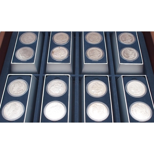 418 - Historic U.S. Silver Dollars 1.5 Troy oz. SILVERHistoric US Silver Dollars in wooden collector's cab... 