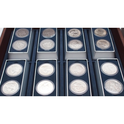 418 - Historic U.S. Silver Dollars 1.5 Troy oz. SILVERHistoric US Silver Dollars in wooden collector's cab... 