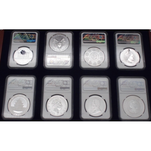 422 - The Certified Uncirculated Silver Bullion Collection, eight coins in a wood collector's cabinet .&nb... 