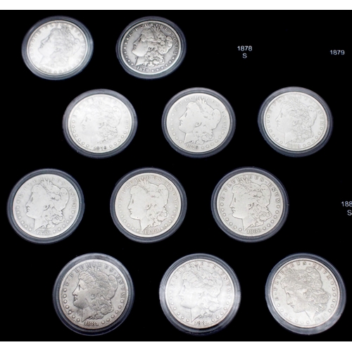 424 - The Ultimate Morgan Silver Dollar Collection, part set with forty seven Morgan Dollars in a wood col... 