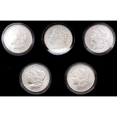 426 - Five Decade Set of Uncirculated Morgan Silver Dollars with Morgan Silver dollars from 1879, 1889, 18... 