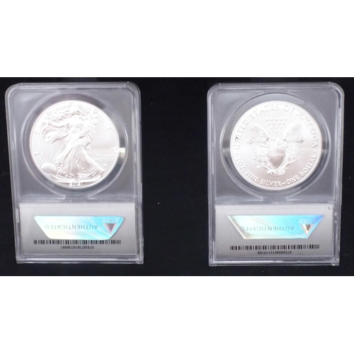 428 - US Silver Eagle Dollar Inaugural Strike 2021 and Silver Eagle Dollar Type II 2021 boxed set, togethe... 