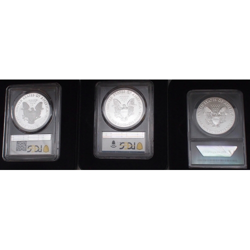 428 - US Silver Eagle Dollar Inaugural Strike 2021 and Silver Eagle Dollar Type II 2021 boxed set, togethe... 