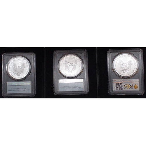 428 - US Silver Eagle Dollar Inaugural Strike 2021 and Silver Eagle Dollar Type II 2021 boxed set, togethe... 