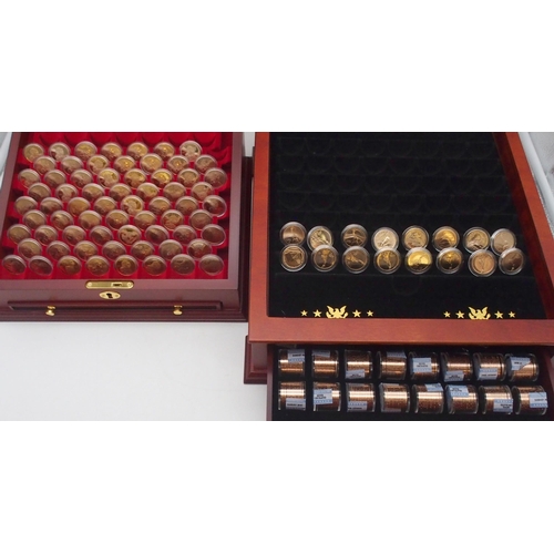 437 - The Sacagawea $1 dollar Coins part set in wood collectors case, The United States Presidential $1 co... 