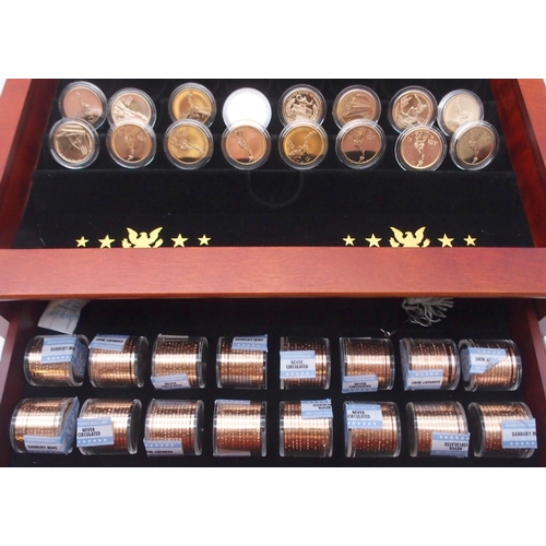 437 - The Sacagawea $1 dollar Coins part set in wood collectors case, The United States Presidential $1 co... 