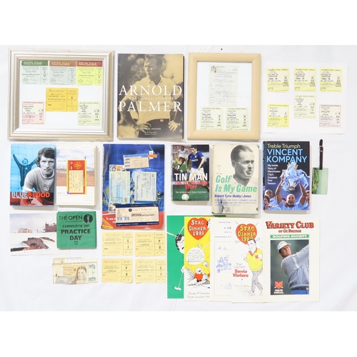 494 - A collection of sporting memorabilia, to include a signed Jack Nicklaus £5 note, a first edition cop... 