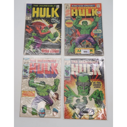 505 - THE INCREDIBLE HULK #106 (Marvel 1969), 115, 116, King-size Special 2, all cents copies, all bagged ... 