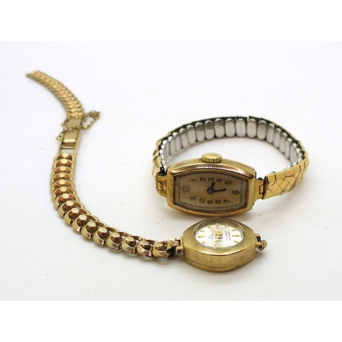 701 - A ladies 9ct gold Elco watch and strap, together with a further 9ct ladies watch head and gold plate... 