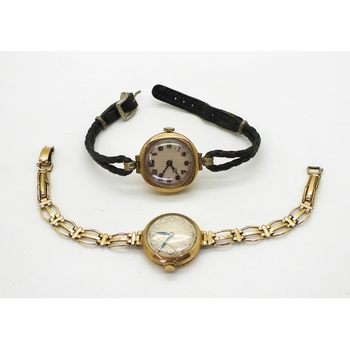 705 - A 9ct gold cased Ladies vintage Omega watch with a rolled gold strap, together with a further ladies... 