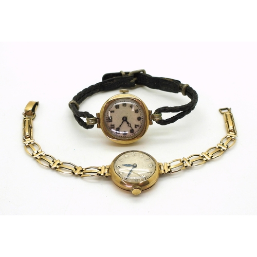 705 - A 9ct gold cased Ladies vintage Omega watch with a rolled gold strap, together with a further ladies... 