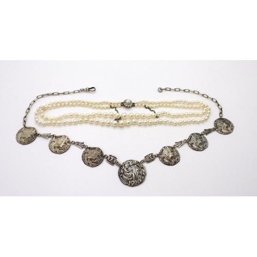 717 - A necklace made from Art Nouveau silver buttons, makers mark John Gilbert, Birmingham 1903, length 4... 